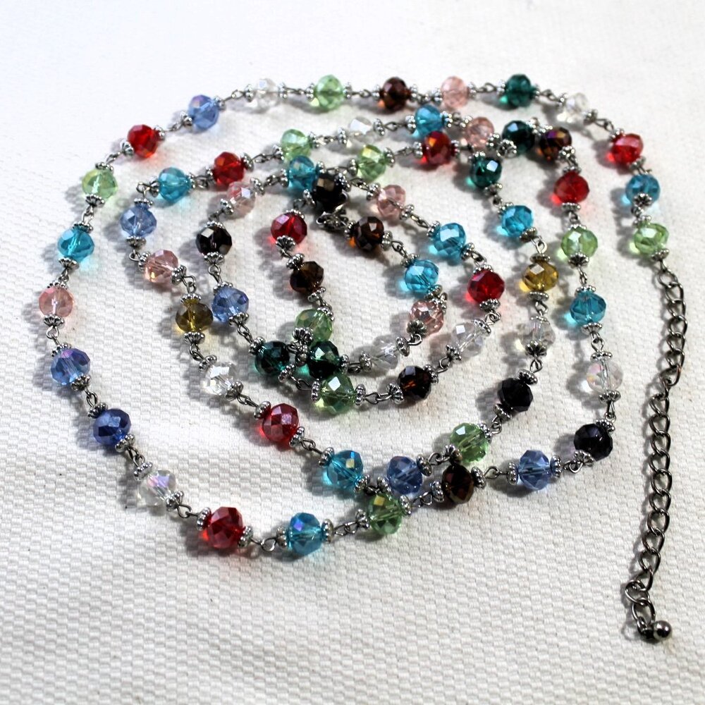 Premier Designs Long Glass Beads Silver Tone Necklace - Picture 2 of 8